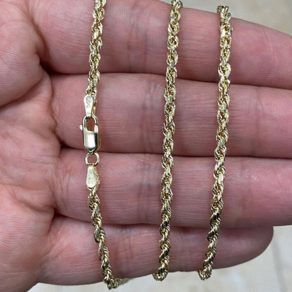 14k Gold Italian 3mm Hollow Rope Chain 24" inches